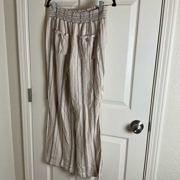 Sound/Style Women's Striped Smocked Waist Linen Pants size Large - Picture 7 of 10